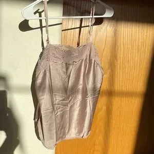 Vintage Silky Tan Silk & Lace Tank Top Lingerie